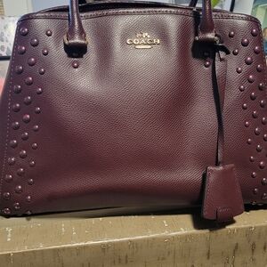 COACH Studded Leather Tote Bag in Deep Burgundy